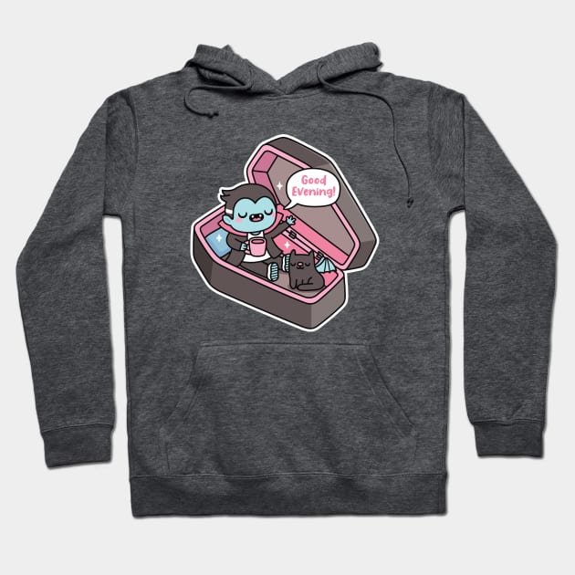 Cute Vampire Wakes Up From Coffin, Good Evening Hoodie by rustydoodle